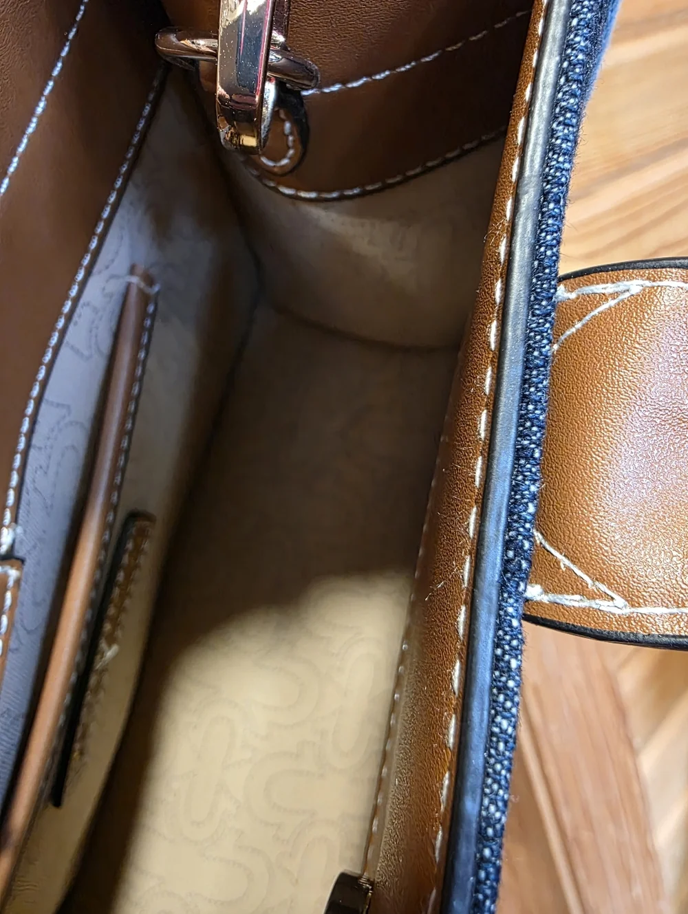 True Religion Denim Messenger Bag in Dark Blue with Brown Trim Brand New